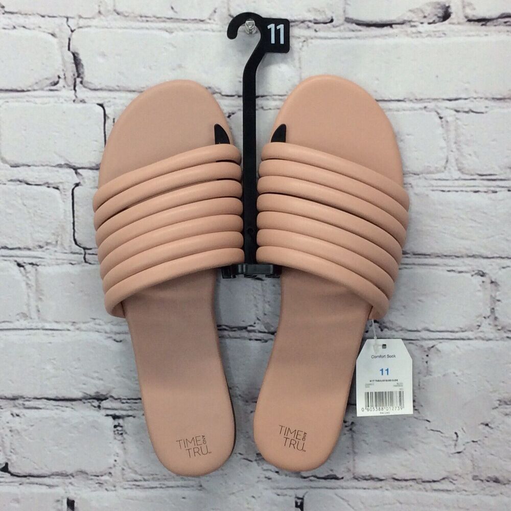 TIME & TRU Sandals Women’s Size 11 Blush Strappy Slides Slip-On Beachy Cruise